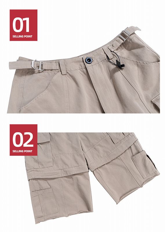メンズ 2way ワーク風 七分丈/五分丈 パンツ 男女兼用 ストリート系 ボトムス 春秋 2026新作★全2色