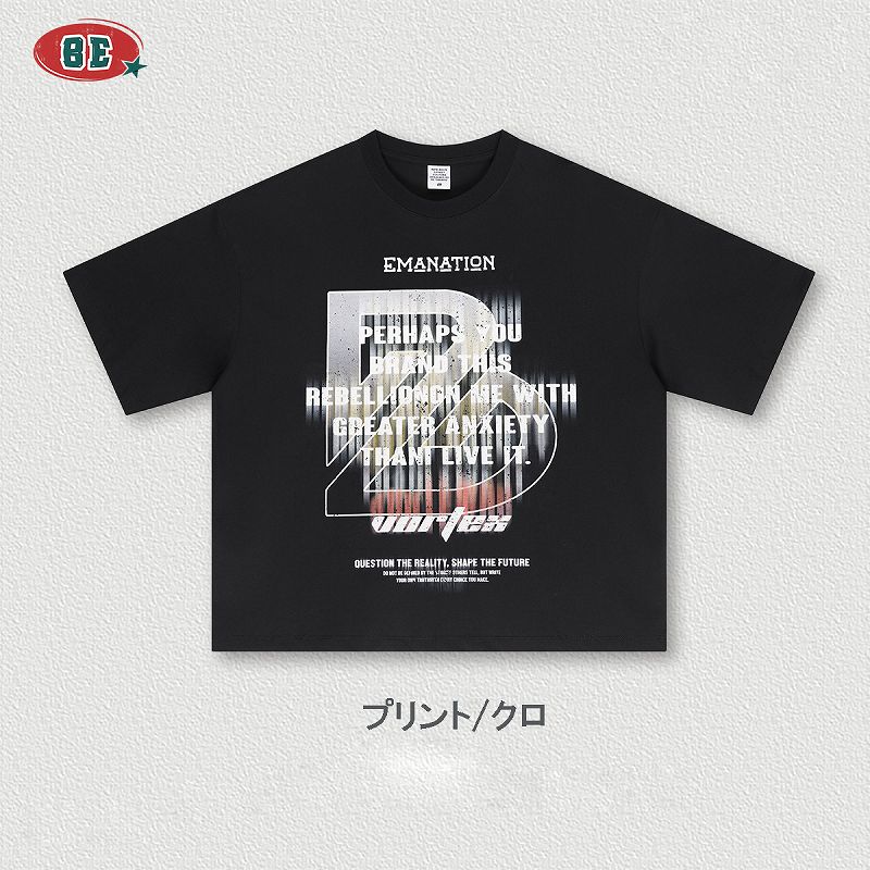 メンズ 無地/プリント Boxyシルエット 半袖 Tシャツ 男女専用 ストリート系 トップス 夏 2026新作★全2色