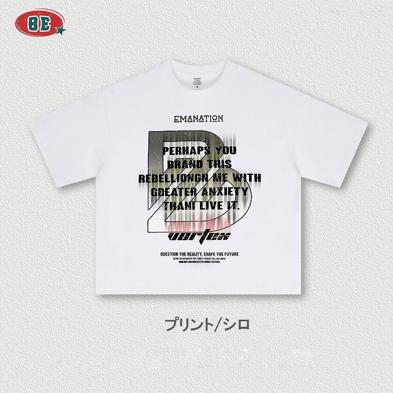 メンズ 無地/プリント Boxyシルエット 半袖 Tシャツ 男女専用 ストリート系 トップス 夏 2026新作★全2色