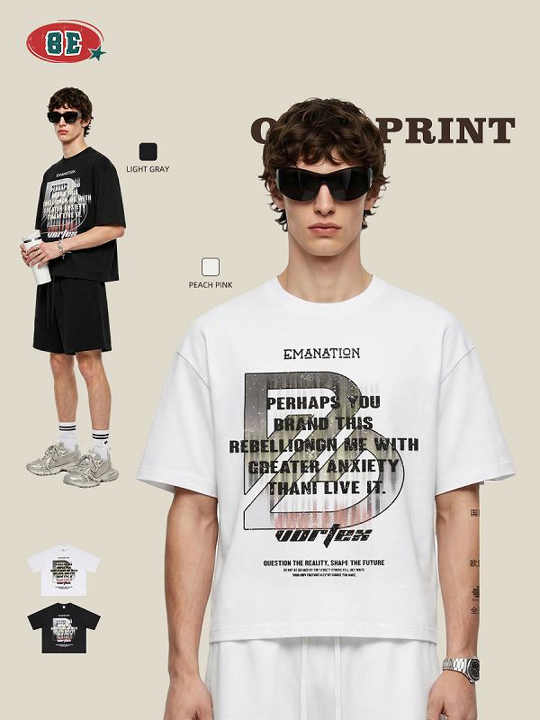 メンズ 無地/プリント Boxyシルエット 半袖 Tシャツ 男女専用 ストリート系 トップス 夏 2026新作★全2色