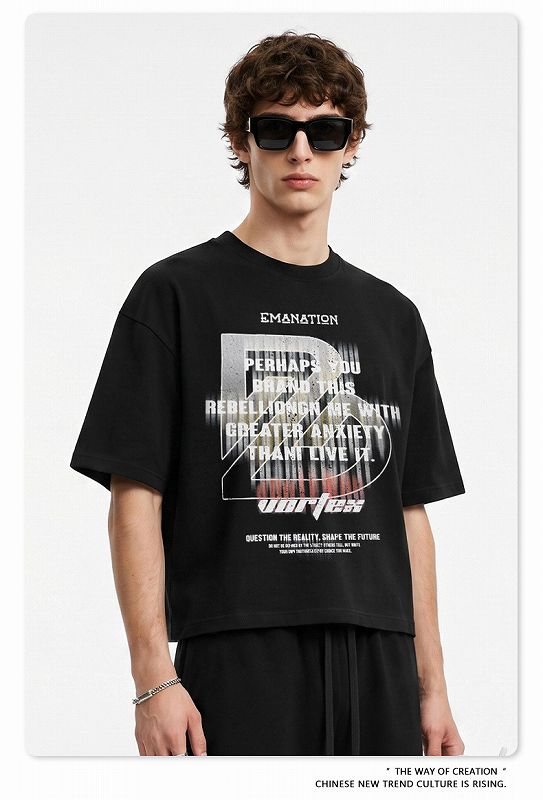 メンズ 無地/プリント Boxyシルエット 半袖 Tシャツ 男女専用 ストリート系 トップス 夏 2026新作★全2色