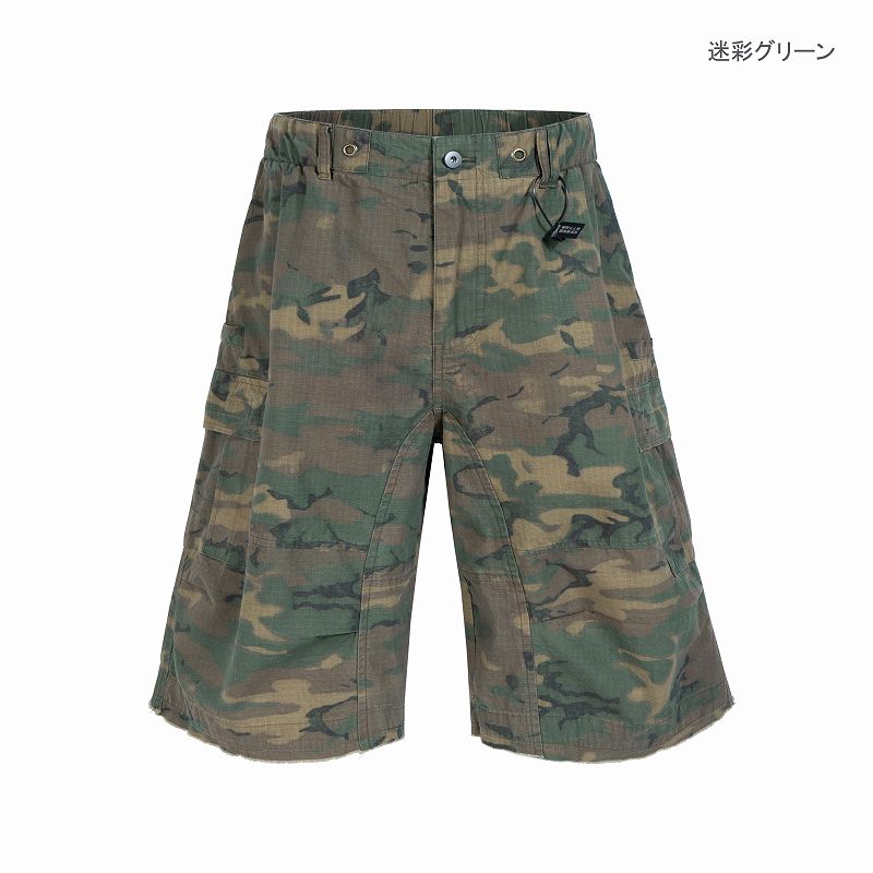 メンズ 迷彩柄 ワーク風 七分丈 パンツ 男女兼用 ストリート系 ボトムス 春秋 2026新作★