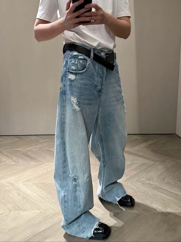 メンズ ダメージ加工 デニム パンツ 男女兼用 ストリート系 ボトムス 春秋 2026新作★