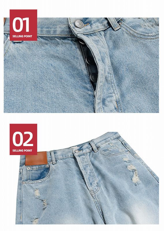 メンズ ダメージ加工 デニム パンツ 男女兼用 ストリート系 ボトムス 春秋 2026新作★