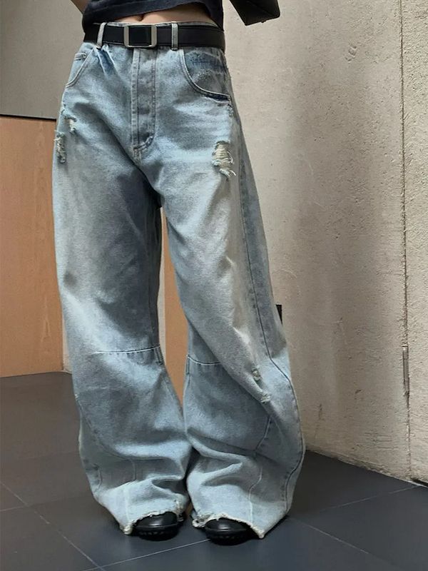 メンズ ダメージ加工 デニム パンツ 男女兼用 ストリート系 ボトムス 春秋 2026新作★