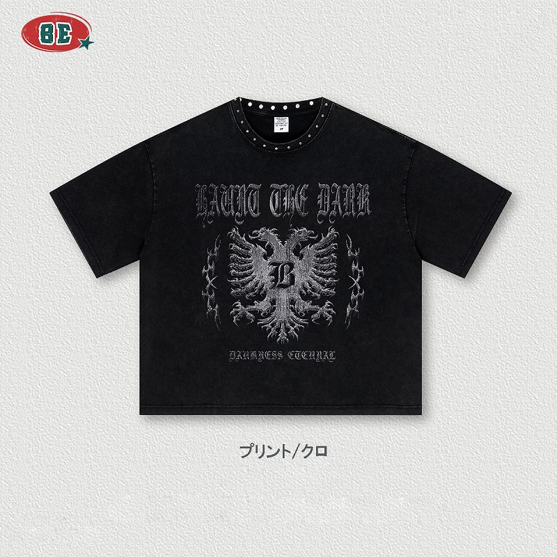 ウォッシュ加工 無地/プリント Boxyシルエット 半袖 Tシャツ ストリート系 トップス 夏 2026新作★