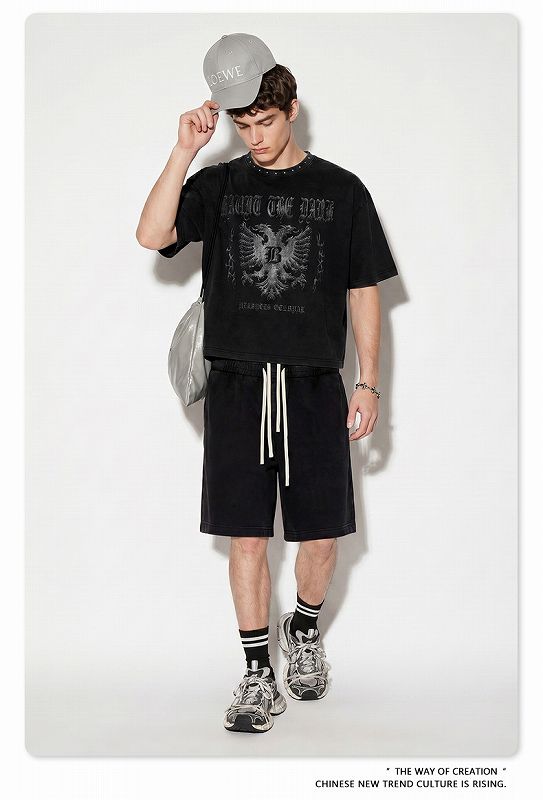 ウォッシュ加工 無地/プリント Boxyシルエット 半袖 Tシャツ ストリート系 トップス 夏 2026新作★