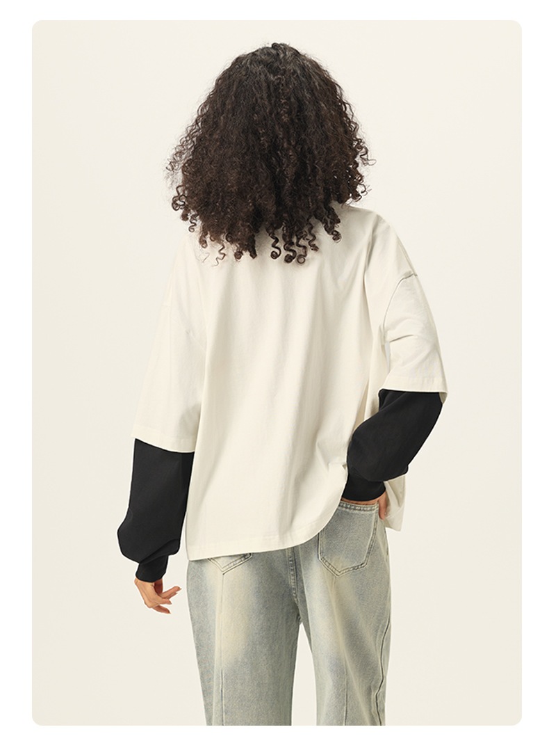 メンズ アメリカンスタイル 配色レイヤード長袖Tシャツ 280gコットン 偽レイヤー風ロンT トップス★全3色