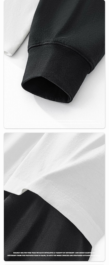 メンズ アメリカンスタイル 配色レイヤード長袖Tシャツ 280gコットン 偽レイヤー風ロンT トップス★全3色