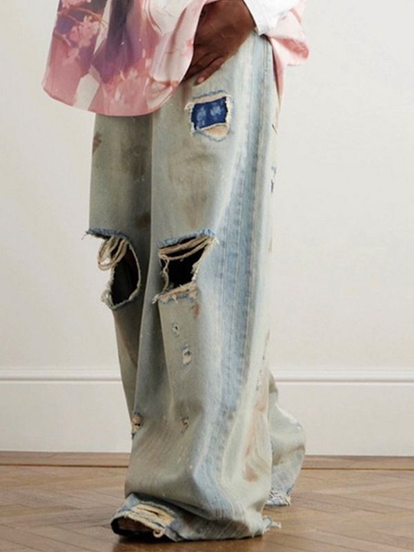メンズ ビンテージ風 ダメージ加工 デニム パンツ 男女兼用 ストリート系 ボトムス 春秋 2026新作★