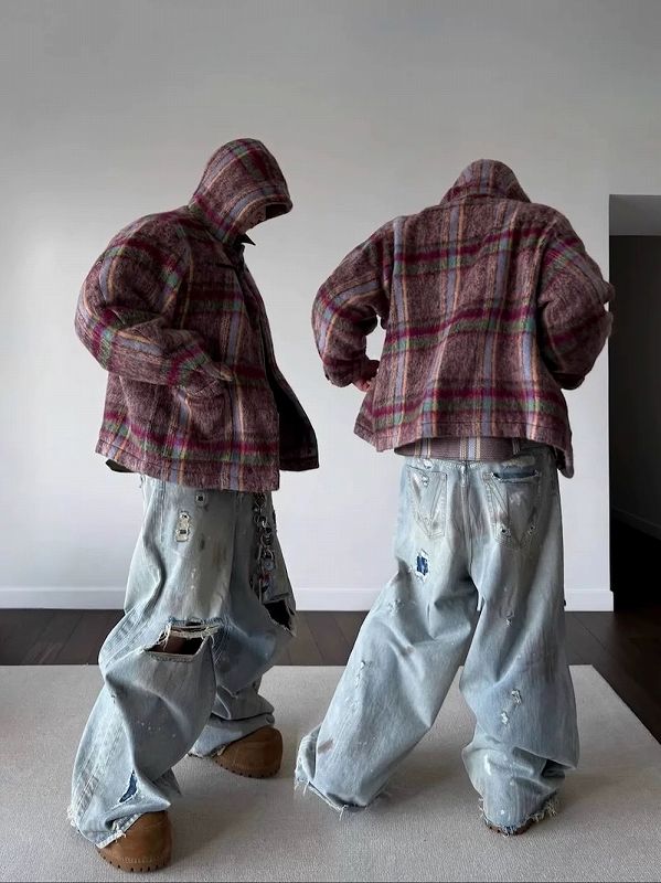 メンズ ビンテージ風 ダメージ加工 デニム パンツ 男女兼用 ストリート系 ボトムス 春秋 2026新作★