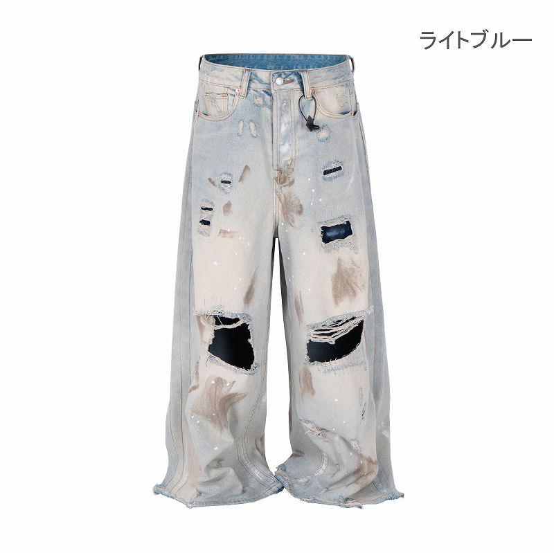 メンズ ビンテージ風 ダメージ加工 デニム パンツ 男女兼用 ストリート系 ボトムス 春秋 2026新作★