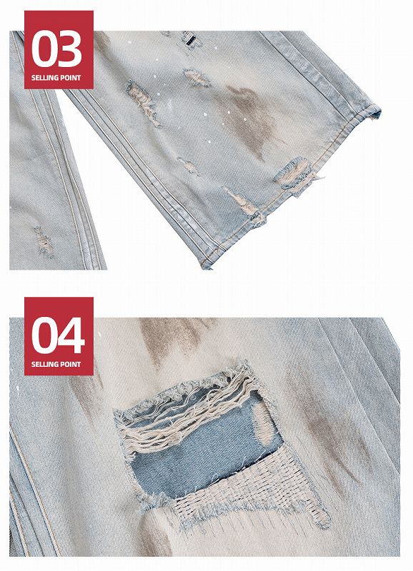 メンズ ビンテージ風 ダメージ加工 デニム パンツ 男女兼用 ストリート系 ボトムス 春秋 2026新作★