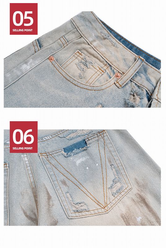 メンズ ビンテージ風 ダメージ加工 デニム パンツ 男女兼用 ストリート系 ボトムス 春秋 2026新作★