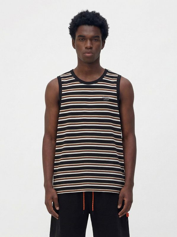issey miyake men タンクトップ　ボーダー　細ボーダー メンズ 刺繍入り ボーダー柄 タンクトップ 男女兼用 ストリート系