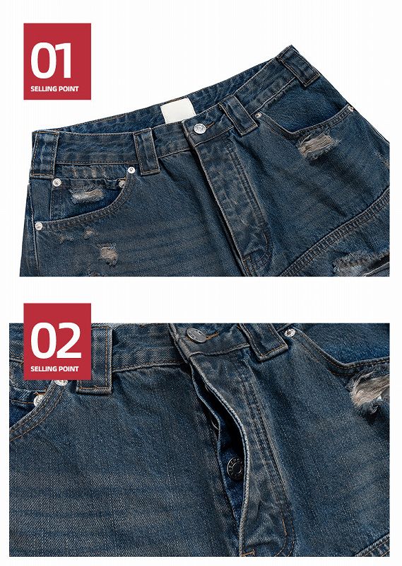 メンズ ダメージ加工 デニム ショートパンツ 男女兼用 ストリート系 ボトムス 春夏 2026新作★