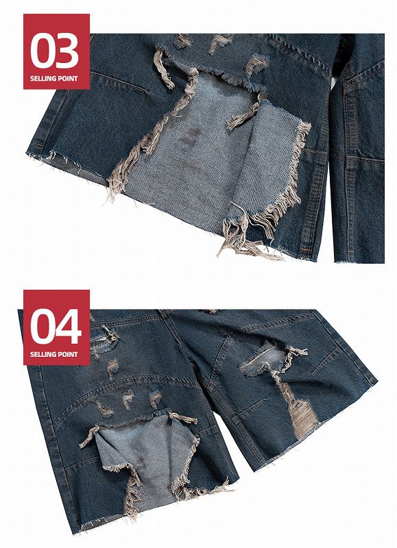 メンズ ダメージ加工 デニム ショートパンツ 男女兼用 ストリート系 ボトムス 春夏 2026新作★