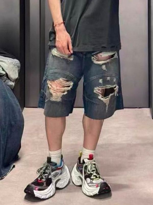 メンズ ダメージ加工 デニム ショートパンツ 男女兼用 ストリート系 ボトムス 春夏 2026新作★