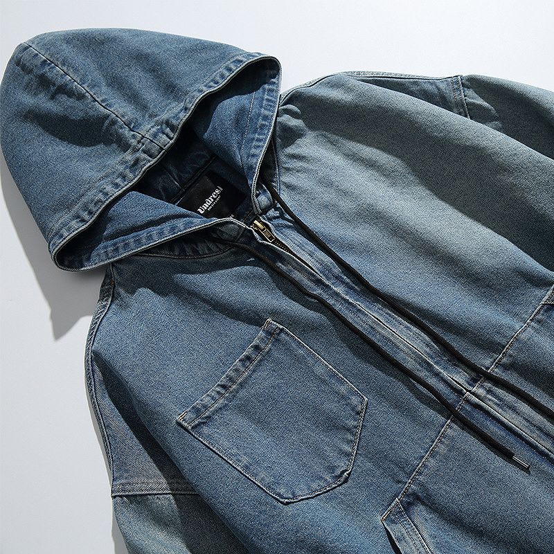 メンズ フード付き デニム ジャケット 男女兼用 ストリート系 アウター  春秋 2026新作★