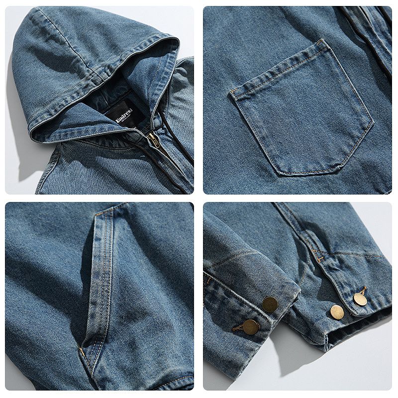 メンズ フード付き デニム ジャケット 男女兼用 ストリート系 アウター  春秋 2026新作★