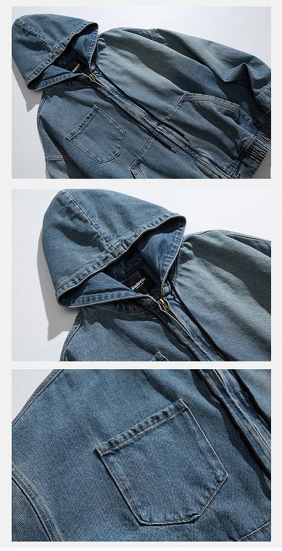 メンズ フード付き デニム ジャケット 男女兼用 ストリート系 アウター  春秋 2026新作★