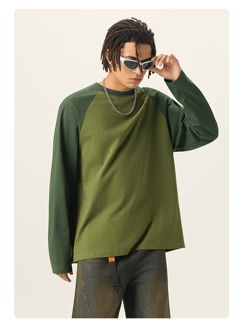 メンズ 長袖Tシャツ 配色切替 ラグラン袖 アメカジ風 ヴィンテージデザイン カットソー トップス★全6色