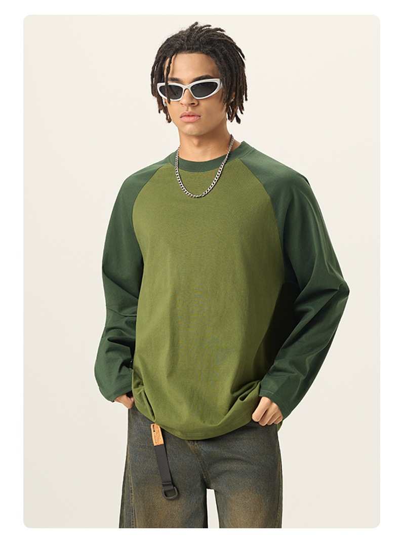 メンズ 長袖Tシャツ 配色切替 ラグラン袖 アメカジ風 ヴィンテージデザイン カットソー トップス★全6色