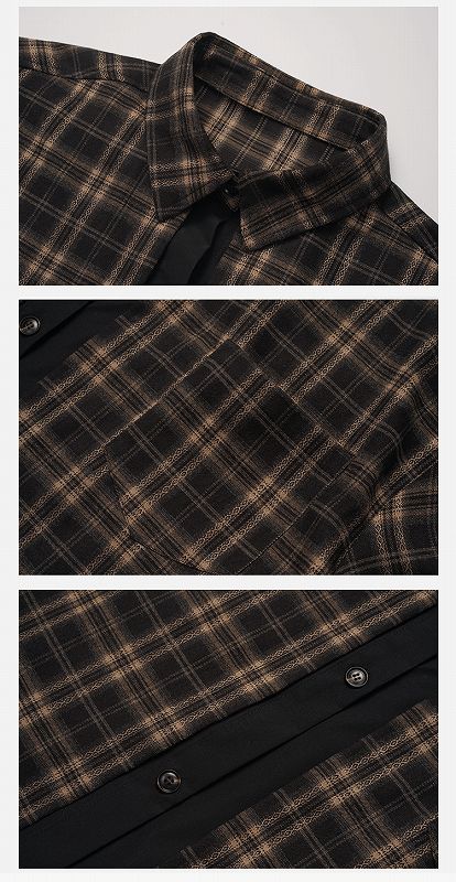 メンズ 偽二枚二重 チェック柄 長袖 シャツ 男女兼用 ストリート系 トップス 春秋 2026新作★全2色