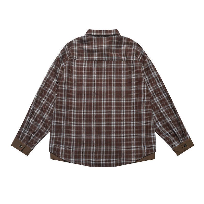 メンズ 偽二枚二重 チェック柄 長袖 シャツ 男女兼用 ストリート系 トップス 春秋 2026新作★全2色