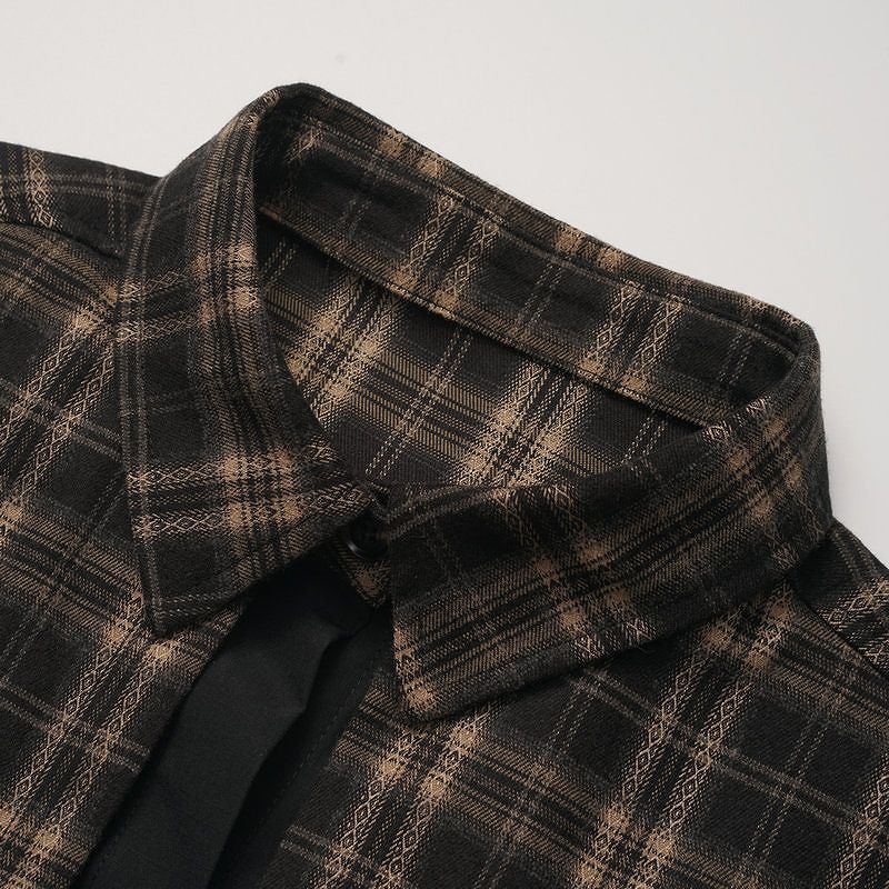 メンズ 偽二枚二重 チェック柄 長袖 シャツ 男女兼用 ストリート系 トップス 春秋 2026新作★全2色