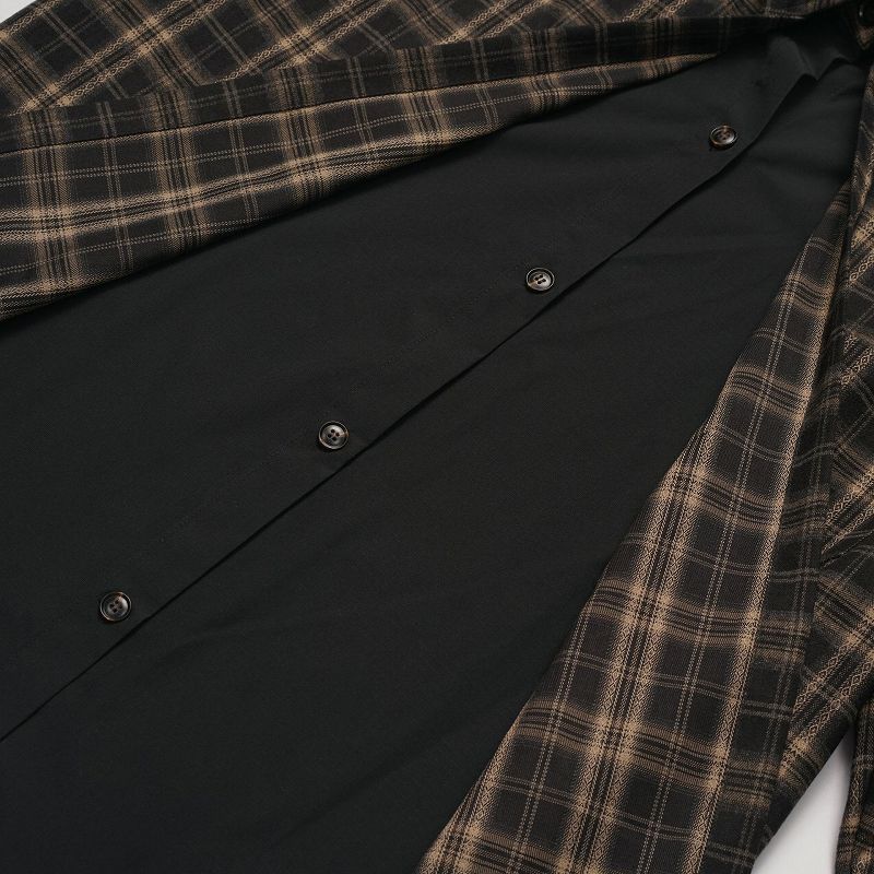 メンズ 偽二枚二重 チェック柄 長袖 シャツ 男女兼用 ストリート系 トップス 春秋 2026新作★全2色