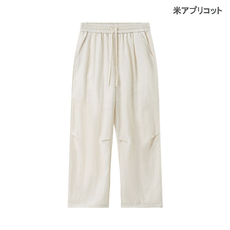 ラウンドヘム 無地 半袖 Tシャツ 男女専用 リラックス ロングパンツ リネン セットアップ 夏 2026新作★3色