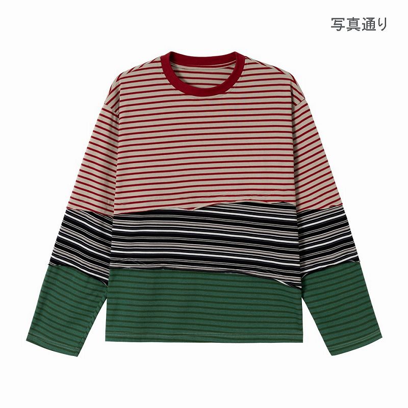 メンズ ボーダー柄 長袖 Tシャツ 男女兼用 ストリート系 トップス 春夏 2026新作★