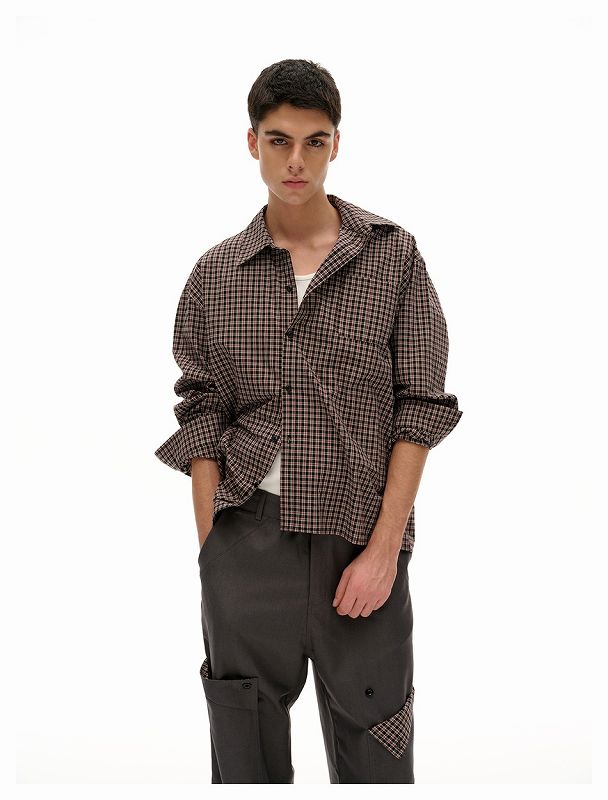 メンズ チェック柄 長袖 シャツ 男女兼用 ストリート系 トップス  春秋 2026新作★