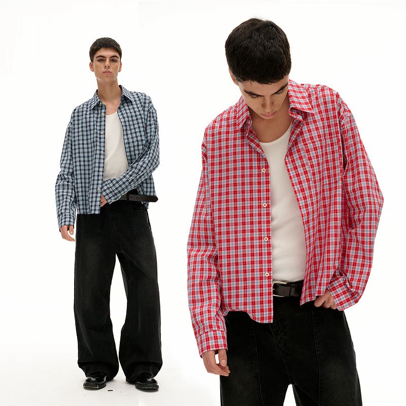メンズ チェック柄 長袖 シャツ 男女兼用 ストリート系 トップス 春秋 2026新作★全2色