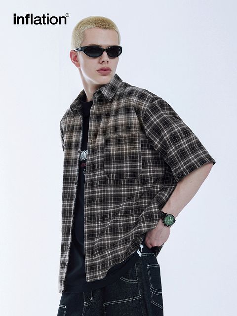 alude 完売品グラデーションチェックシャツ Alfred Alex（アルフレッドアレックス）の「【Alfred Alex