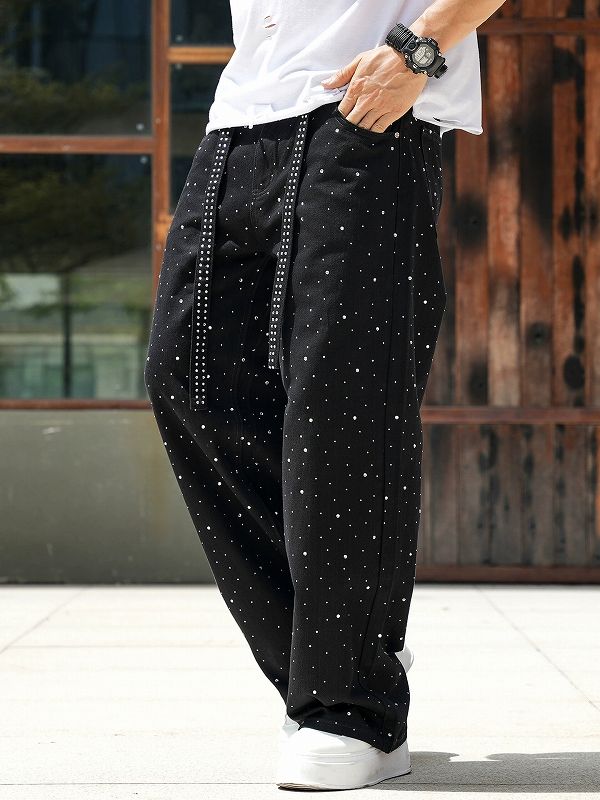 メンズ ラインストーン デニム パンツ 男女兼用 ストリート系 ボトムス