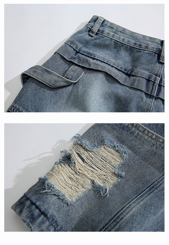 tmt デニムショートパンツ ダメージ加工 T.M.T (ティーエムティー) ダメージ加工 デニム ブッシュ ハーフ