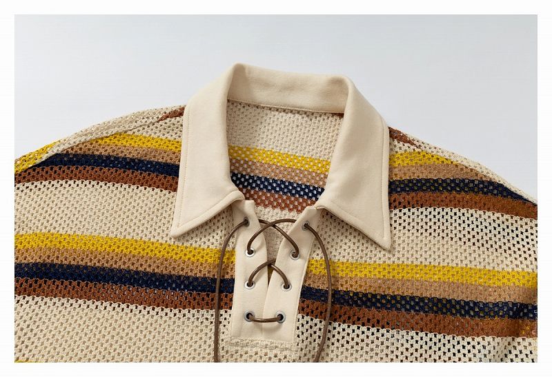 メンズ ボーダー柄 クロシェ ポロシャツ 男女兼用 ストリート系 トップス 春夏 2026新作★