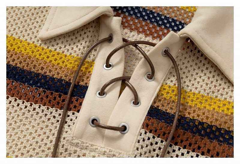 メンズ ボーダー柄 クロシェ ポロシャツ 男女兼用 ストリート系 トップス 春夏 2026新作★