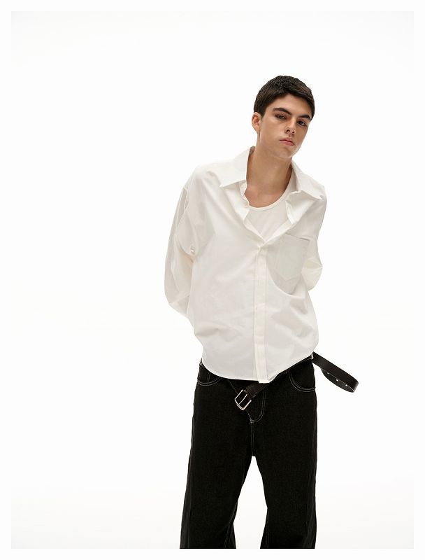 メンズファッション 無地 長袖 シャツ 男女兼用 ストリート系 トップス 春秋 2026新作★全3色