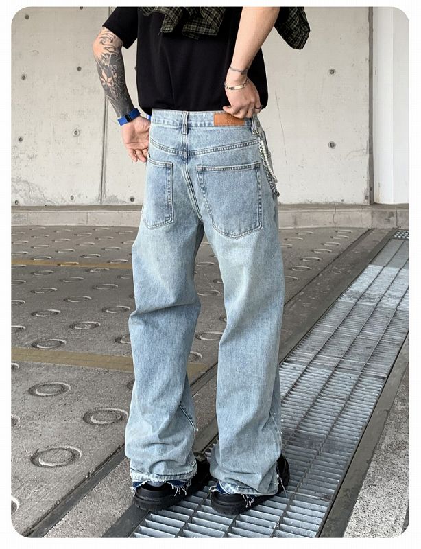 メンズ ラインストーン デニム パンツ 男女兼用 ストリート系 ボトムス