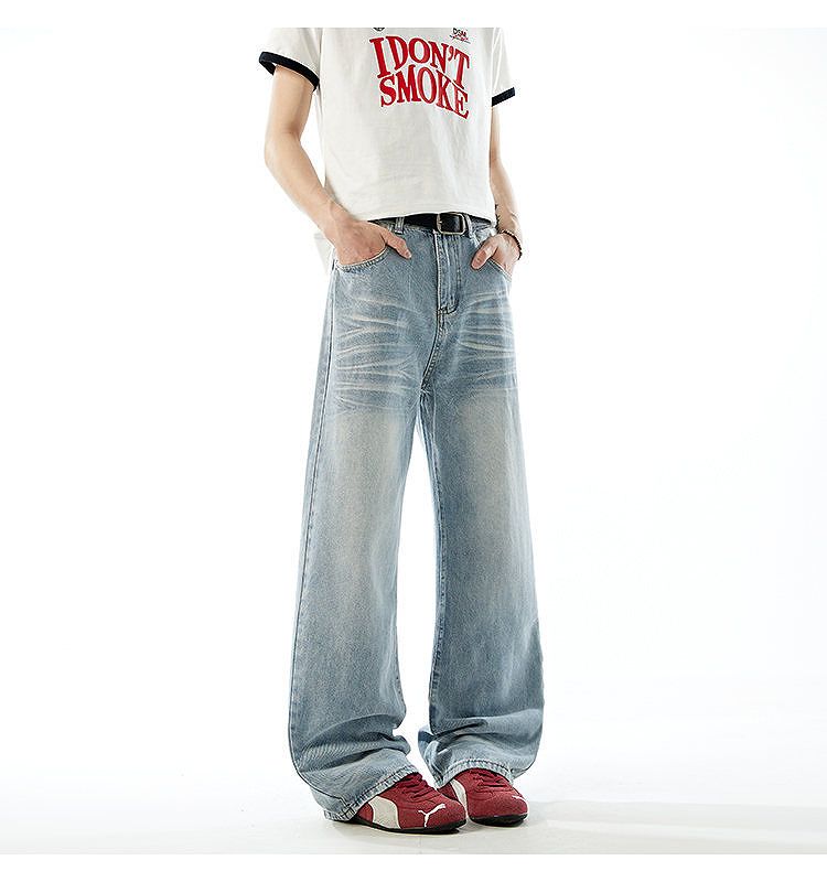 メンズ ビンテージ風 ストレート カーブ デニム パンツ 男女兼用 ボトムス 春夏秋 2026新作★全2色