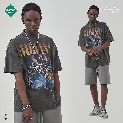 メンズファッション ビンテージ風 半袖Tシャツ 男女兼用 ストリート系