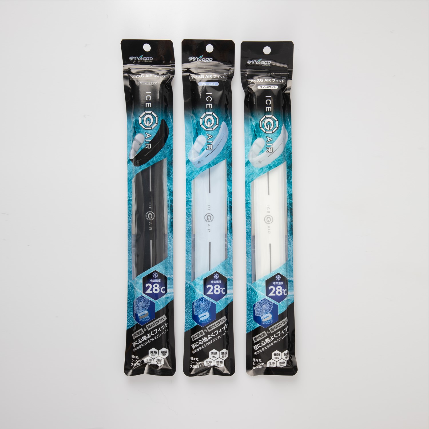 2024 PCM 冷却素材 ice-G AIR FIT アイスジー エア フィット 28℃ 【 ICGF 】 ジェットブラック/スノーホワイト/ブルースカイ フリーサイズ