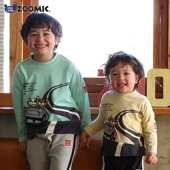 キッズ ロンT 長袖 Tシャツ アニマル 動物 くま パンダ 男の子 女の子【ZOOMIC ズーミック】 ベビー トップス カットソー ロンt プリント バックプリント 肩ボタン キャラクター クマ 車 くるま ミント イエロー 子ども 80cm 90cm 95cm 100cm 110cm 120cm 130cm