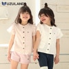 ガールズ アウター 半袖 カーディガン レース ポケット付 女の子 キッズ ベビー チャーム付【UZULAND ウズランド】半袖 羽織り ボタン開き 切り替え シャツ フリル ブラウス ピンク オフホワイト 白 女子 可愛い かわいい 80 90 95 100 110 120 130
