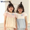 ガールズ Tシャツ 半袖 花柄 レース 女の子 キッズ ベビー チャーム付【UZULAND ウズランド】半袖Tシャツ 襟刺繍 切り替え ティーシャツ カットソー ギャザー チュニック ブラウス フラワー 花 ピンク アイボリー 女子 80 90 95 100 110 120 130