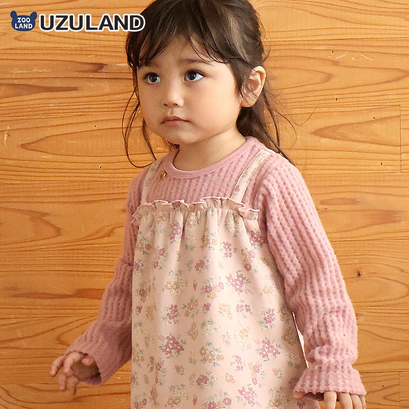 花柄レイヤード風裏起毛トップス【Uzulandウズランド】