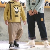 キッズ 7分丈パンツ 男の子 女の子 ニットデニム ポケット付き 裾切替 チェック 男の子 女の子 (80-130cm)【 ZOOMIC ズーミック 】 ベビー ズボン ストレッチ アニマル くま パンダ オムライス カレーライス 食べ物 キャラクター 80cm 90cm 95cm 100cm 110cm 120cm 130cm